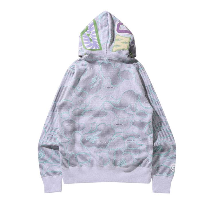 Bape Text Code Camo Shark Full Zip Hoodie Grey