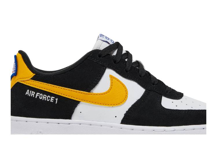 Black white and yellow air store force ones