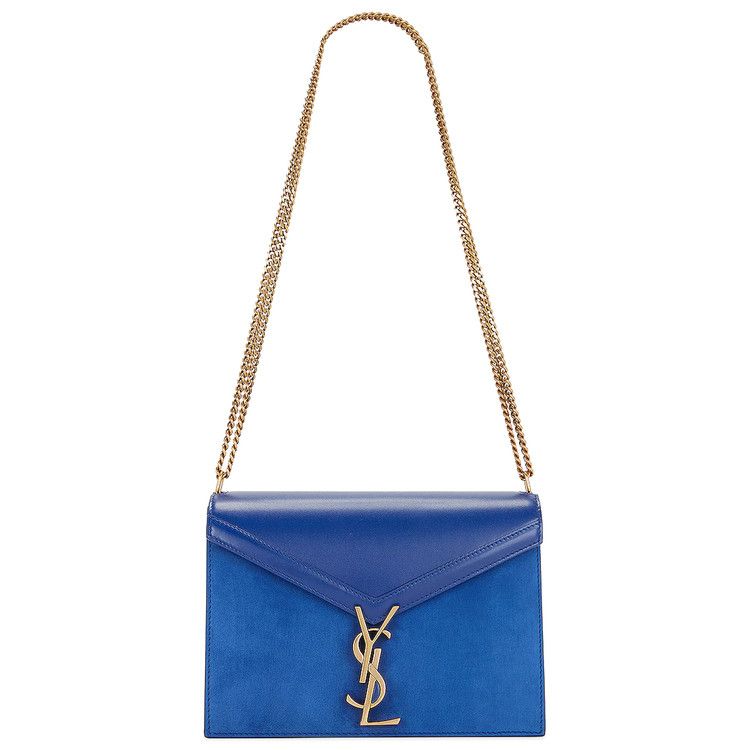 Saint Laurent Cassandra Monogramme Suede Chain Bag Bleu Saphir