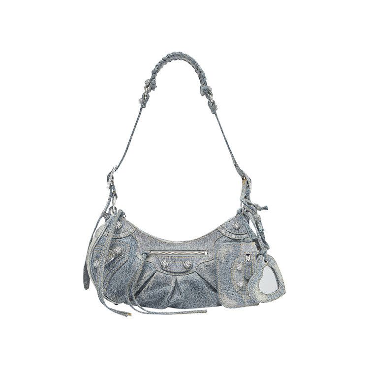 Balenciaga Le Cagole Small Shoulder Bag Denim with Rhinestones Blue