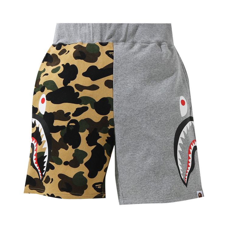 Bape 1st Camo Half Side Shark Sweat Shorts 'yellow'