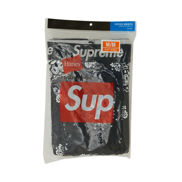 Supreme x Hanes 2 Pack Black Bandana Boxer Briefs