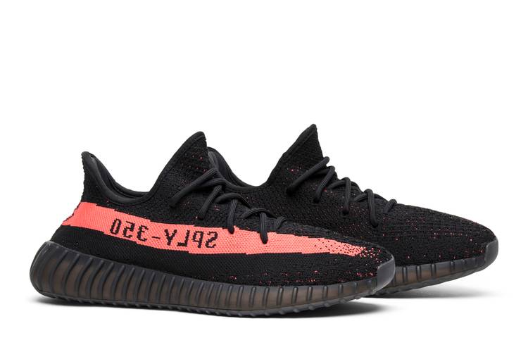 Yeezy 350 Boost V2 Black and Red Color Supreme Sports Shoes