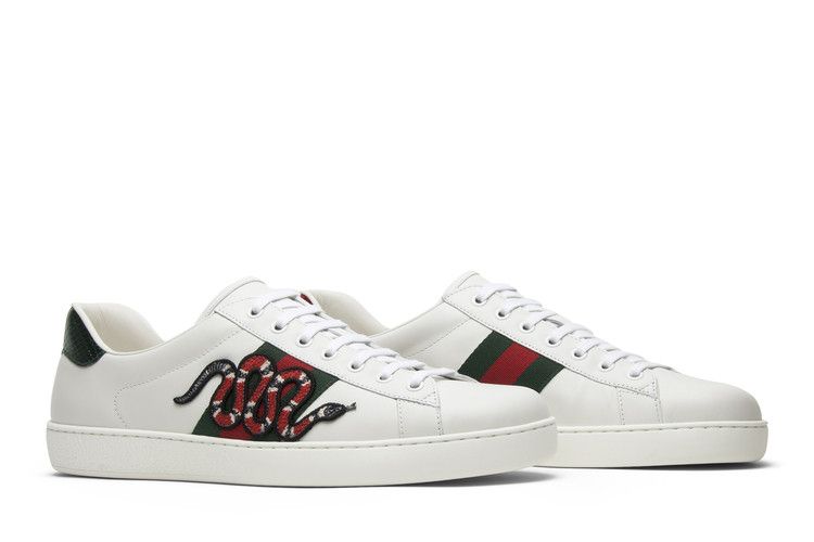 Gucci New Ace Men's Snake Sneakers, White