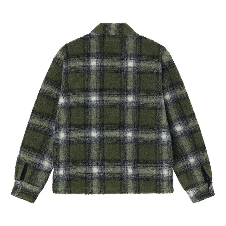 Stussy Shadow Plaid Sherpa Zip Shirt Olive
