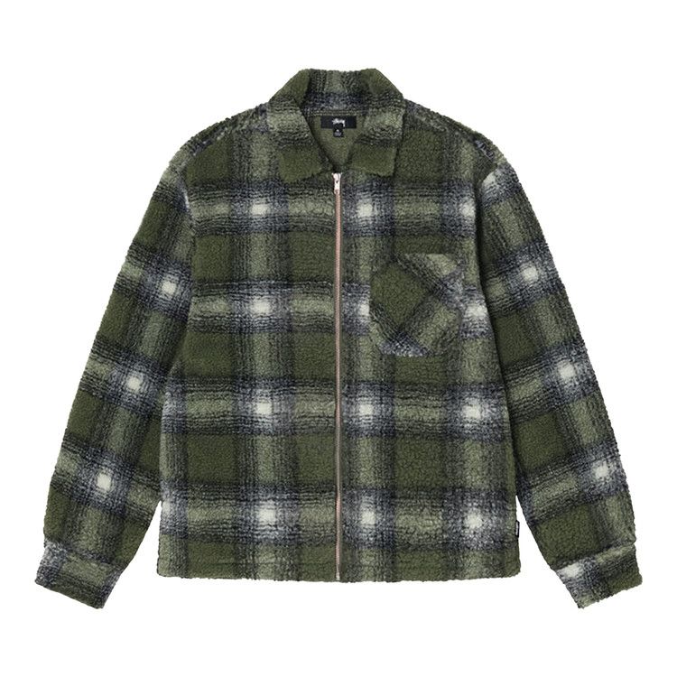 Buy Stussy Shadow Plaid Sherpa Zip Shirt 'Olive' - 1110224 OLIV | GOAT