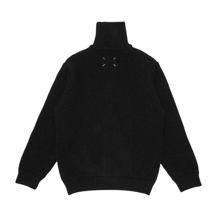 MM6 Maison Margiela Full Zip Ribbed Turtleneck Sweater 'Black'