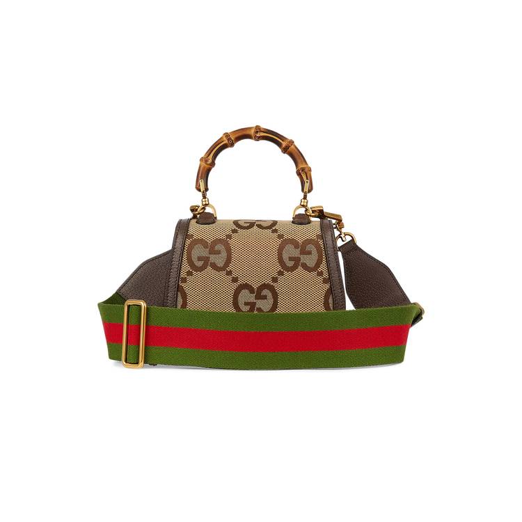 Gucci Bamboo 1947 jumbo GG small top handle bag in camel and ebony canvas