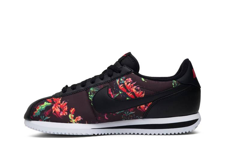 NIKE CORTEZ BASIC FLORAL Size 6.5 Y/ WOMENS 8 White Flowers Pink Black