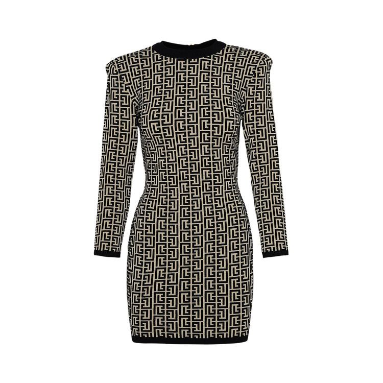Balmain Long-Sleeve Monogram Shorts Dress multicolor