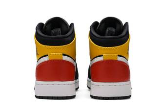 Air Jordan 1 Mid SE (GS) Shoes - Size 7Y - Black / Team Orange-amarillo