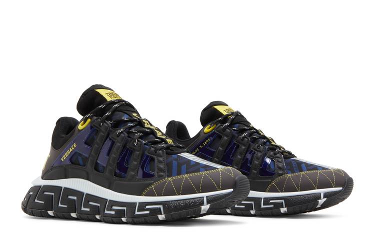 Versace Men's Chain Reaction Caged-print Sneakers In Navy & Multi