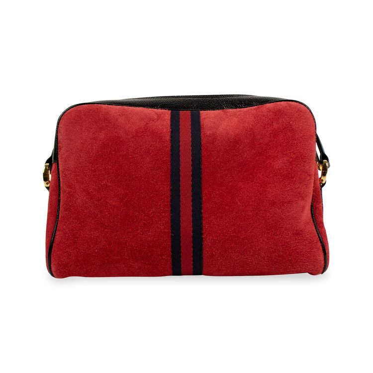 Gucci Red Suede With Black Patent Leather RETRO Ophidia Shoulder Bag Red