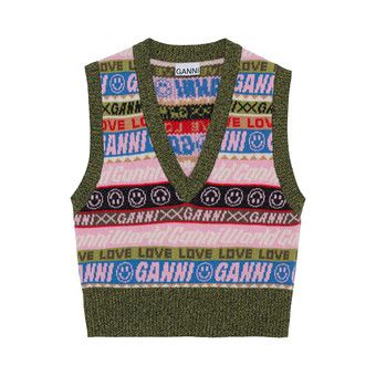 Buy GANNI Graphic V Neck Vest 'Multicolor' - K1776 MULT | GOAT