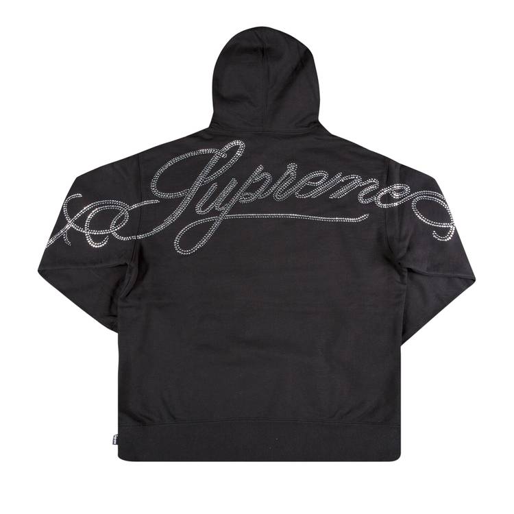 Buy Supreme Rhinestone Script Hooded Sweatshirt 'Black' - FW19SW61 BLACK |  GOAT