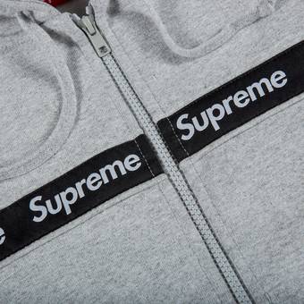 Buy Supreme Text Stripe Zip Up Hooded Sweatshirt 'Grey' - FW19SW13