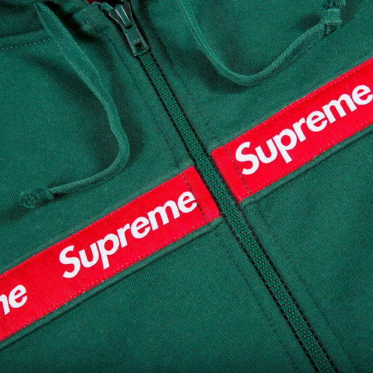 Supreme Text Stripe Zip Up Hooded Sweatshirt Dark Green