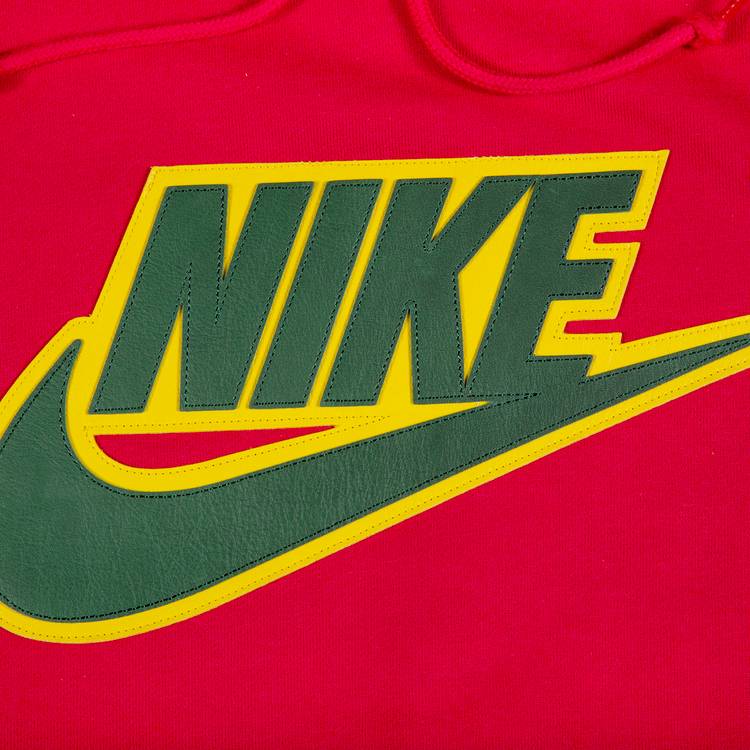 Nike x Supreme Leather Applique Hoodie Sweatshirt Red FW19 Mens Sz M