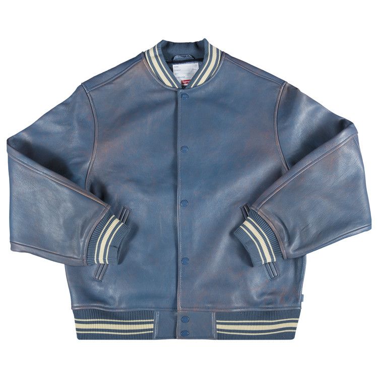 Supreme レザージャケット S blue Supreme Silver Surfer Leather Varsity Jacket (SS22) - $798