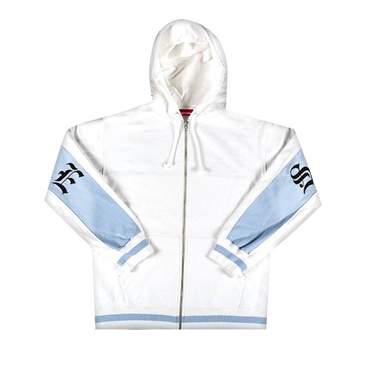 Buy Supreme Old English Stripe Zip Up Hooded Sweatshirt 'White