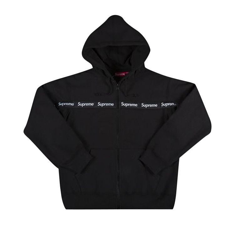 Buy Supreme Text Stripe Zip Up Hooded Sweatshirt 'Black