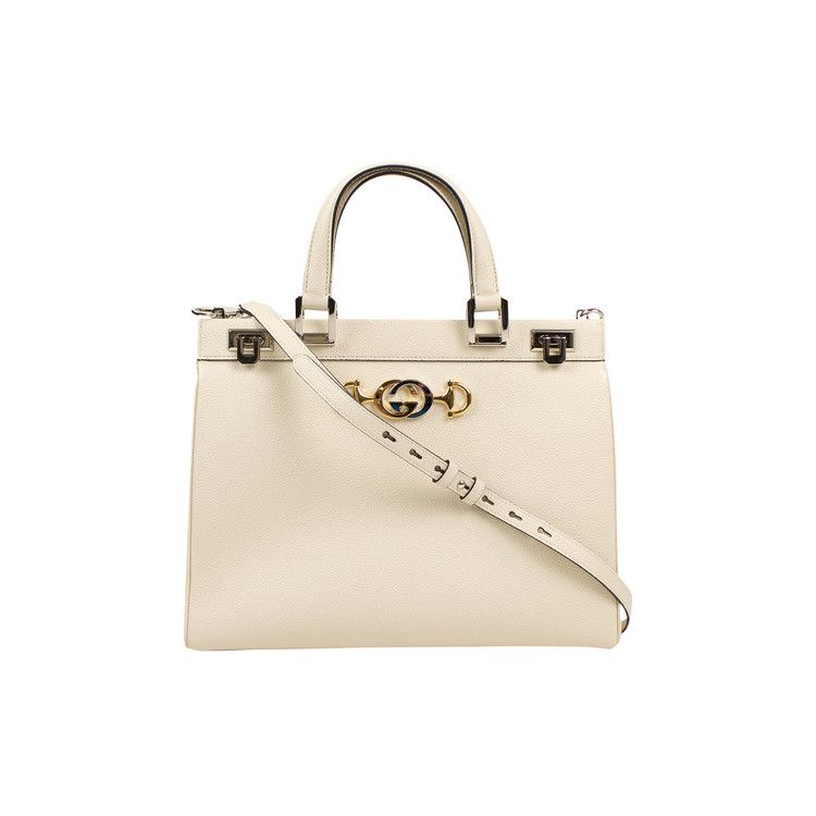 Gucci Zumi Grainy Leather Medium Top Handle Bag White