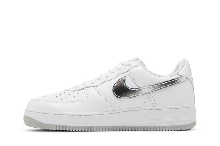Silver Geo Stripes Custom Nike Air Force 1 Shoes White Low Swoosh