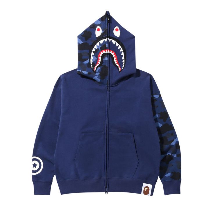 Bape Color Camo Giant Shark Loose Fit Full Zip Hoodie Navy