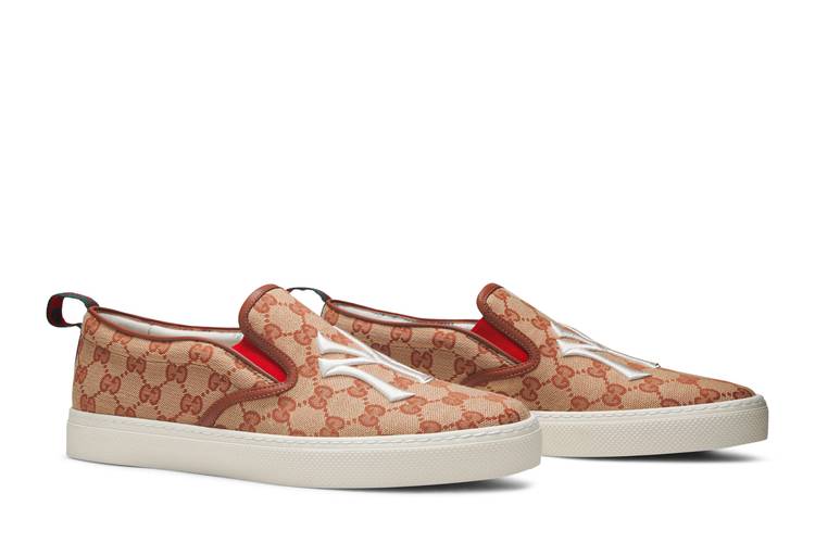 Gucci Beige/Brown GG Canvas MLB Ny Yankees Slip On Sneakers Size