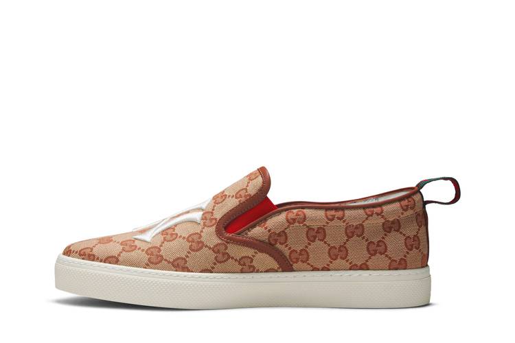 🆕️ Auth GUCCI GG Logo Canvas NY YANKEES™ Patch SLIP ON Sneakers 12G US-12.5