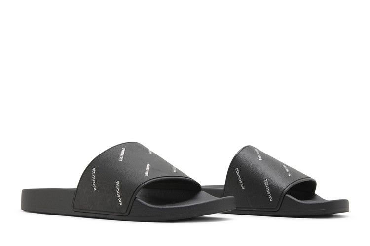 Balenciaga Pool Slides Repeat Logo - Black Silver