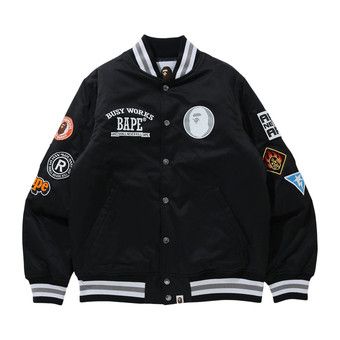 Buy BAPE Archive Patch Puffer Nylon Varsity Jacket 'Black' - 1H70
