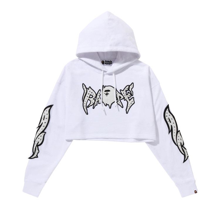 トップス BAPE GRAFFITI STUDDED CROPPED HOODIE S Buy BAPE Graffiti Studded Cropped Hoodie 'White' - 1I80 214
