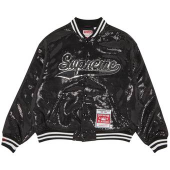 Buy Supreme x Mitchell & Ness Sequin Varsity Jacket 'Black