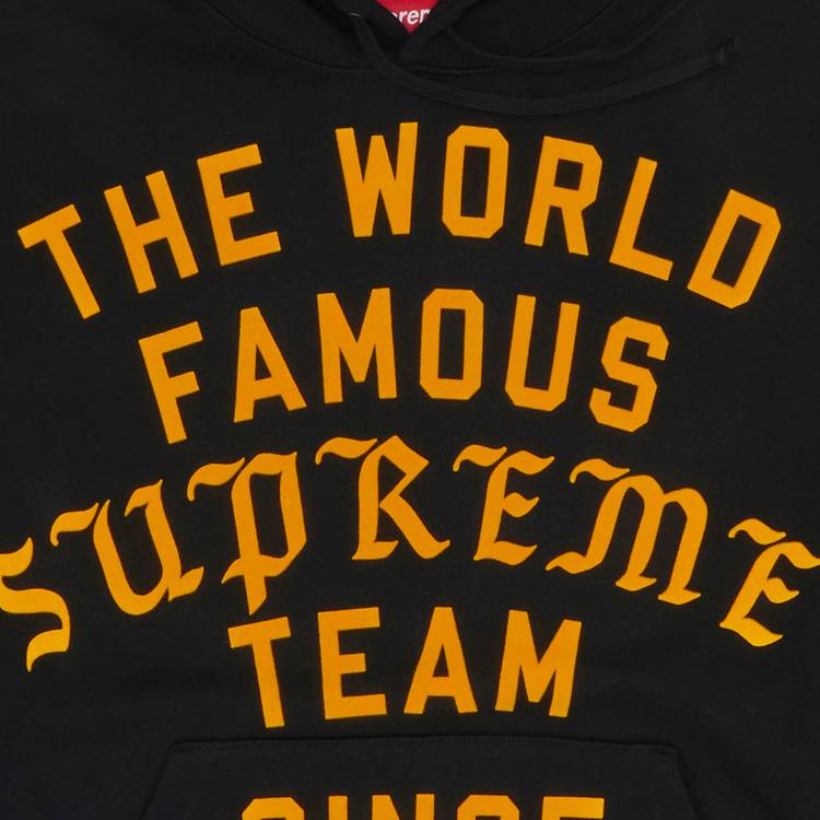 Supreme Team Flocked Hooded Sweatshirt 'Black' | GOAT