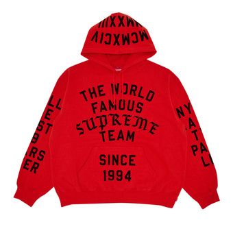 Buy Supreme Team Flocked Hooded Sweatshirt 'Bright Red Buy Supreme Team Flocked Hooded Sweatshirt 'Bright Red