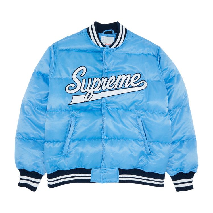 Buy Supreme Script Varsity Puffy Jacket 'Light Blue' - 0052