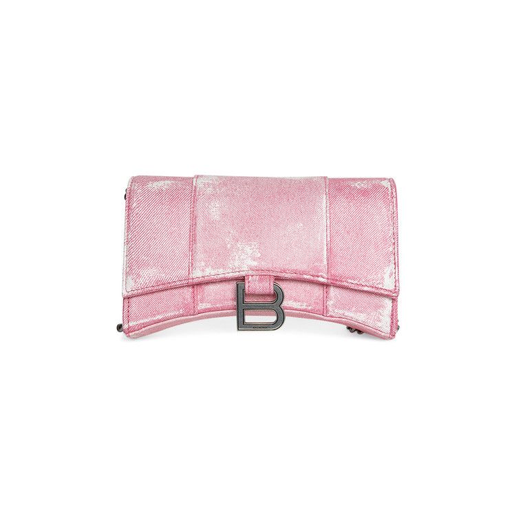 Balenciaga Hour Wallet With Chain Denim Pink