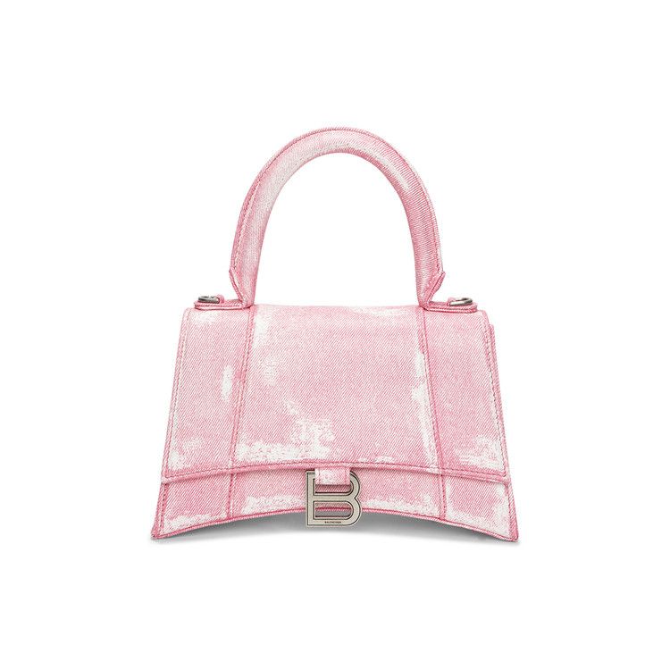 Balenciaga Hourglass Top Handle Bag Denim Pink