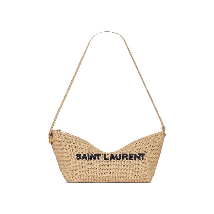 Saint Laurent Logo Embroidered Zip Up Shoulder Bag 'natural/Black'
