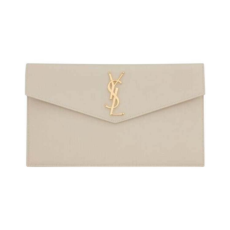 Saint Laurent Uptown Envelope Leather Clutch Bag - Neutrals