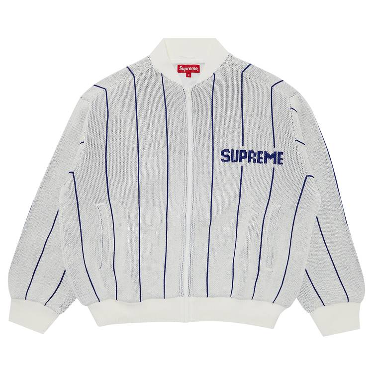 Buy Supreme Pinstripe Varsity Zip Up Sweater 'White' - SS23SK26