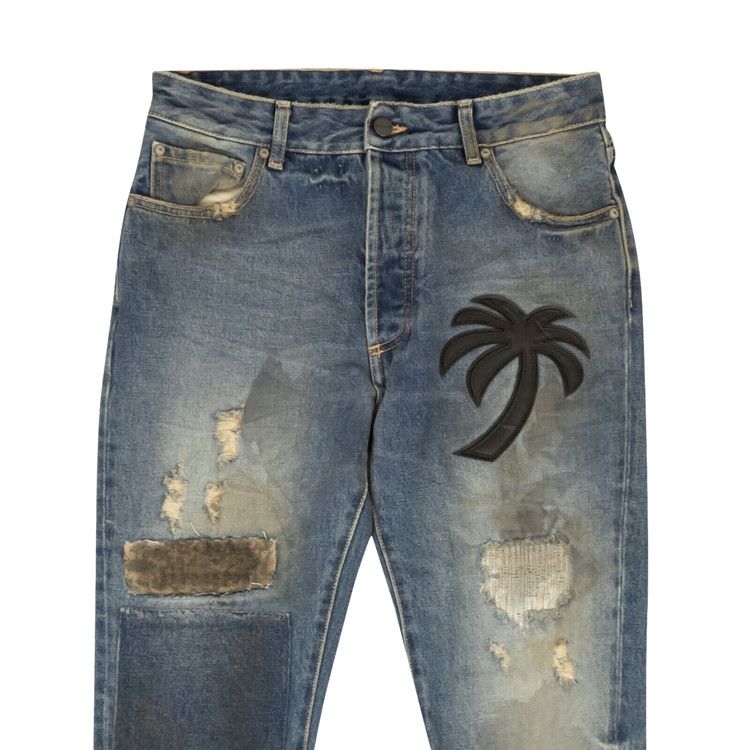 Palm Angels Curved Palm Patch Detail Straight Leg Jeans 'blue'