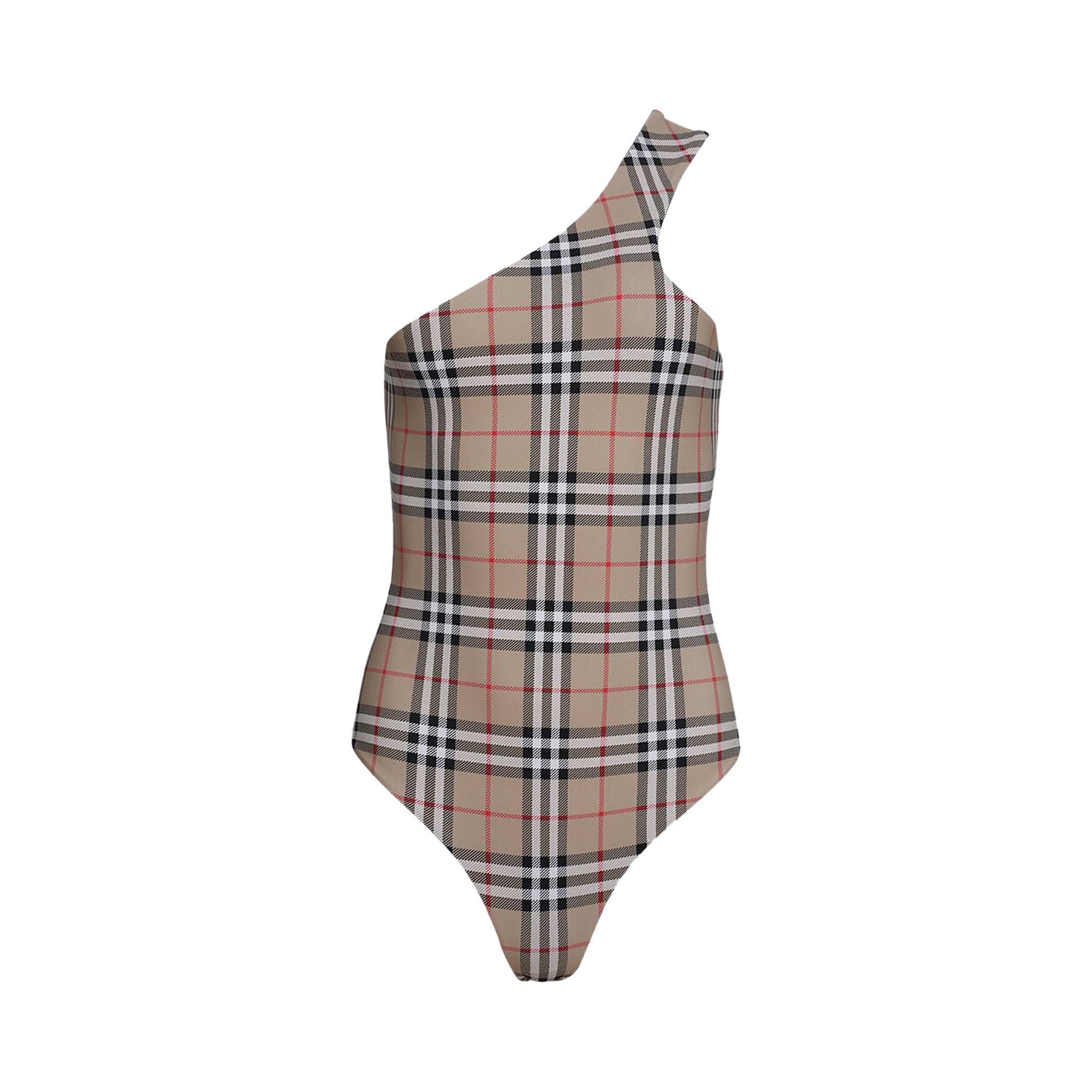 Pre-owned Burberry Vintage Check One Shoulder Swimsuit 'archive Beige' In Tan