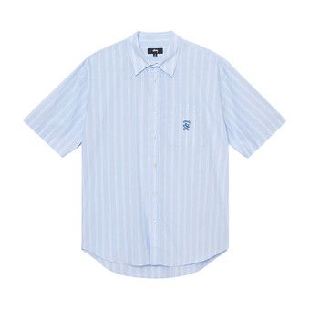 Stussy Boxy Striped Shorts-Sleeve Shirt Light Blue Stripes Price