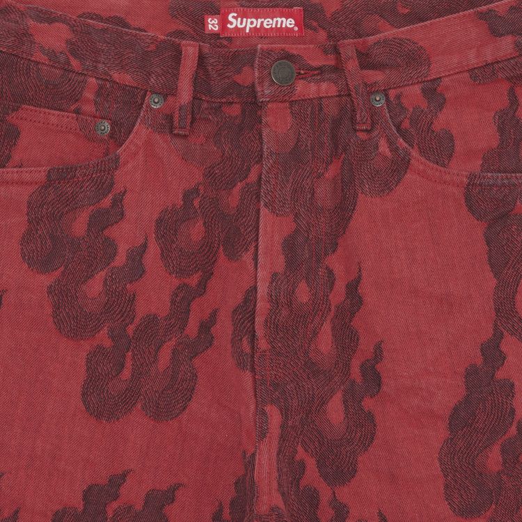 Buy Supreme Flames Jacquard Baggy Denim Short 'Washed Red