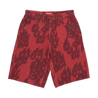 Buy Supreme Flames Jacquard Baggy Denim Short 'Washed Red