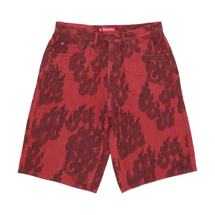 パンツ Supreme Flames Jacquard Baggy Denim 32 Supreme Flames Jacquard Baggy Denim Short Washed Black Men's