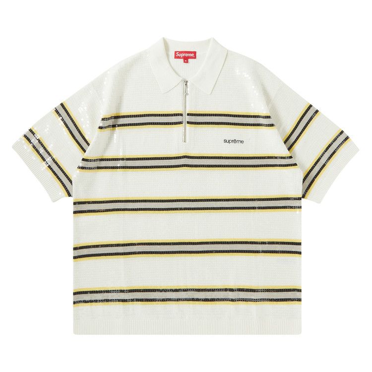 Buy Supreme Sequin Stripe Zip Polo 'White' - SS23KN18 WHITE | GOAT