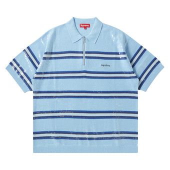 Buy Supreme Sequin Stripe Zip Polo 'Blue' - SS23KN18 BLUE | GOAT